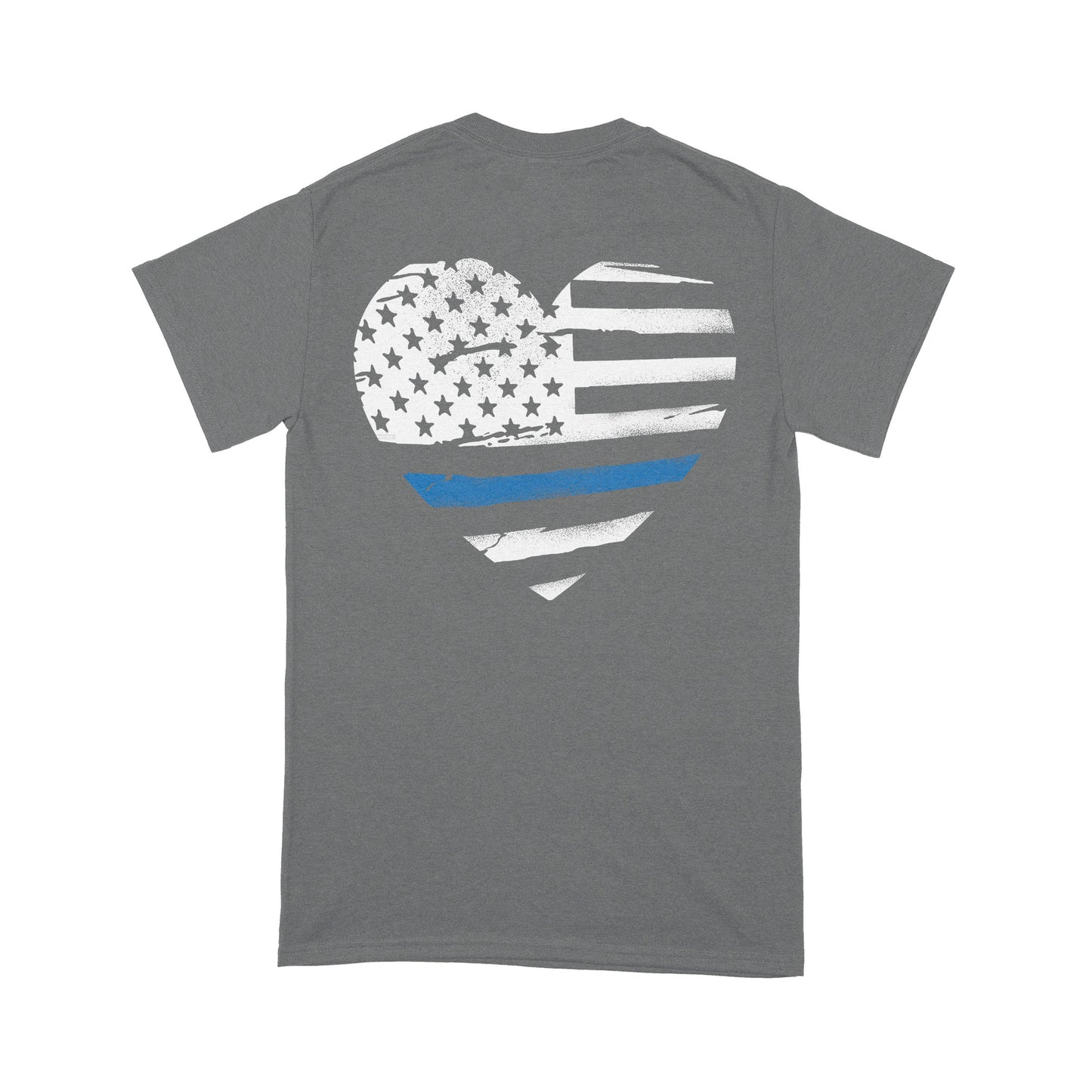 Thin Blue Line Distressed Heart (Front & Back) Standard T-Shirt Police Tee