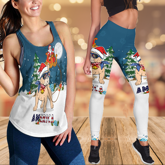 Pitbull & Santa christmas combo outfit legging + hollow tank for women PL