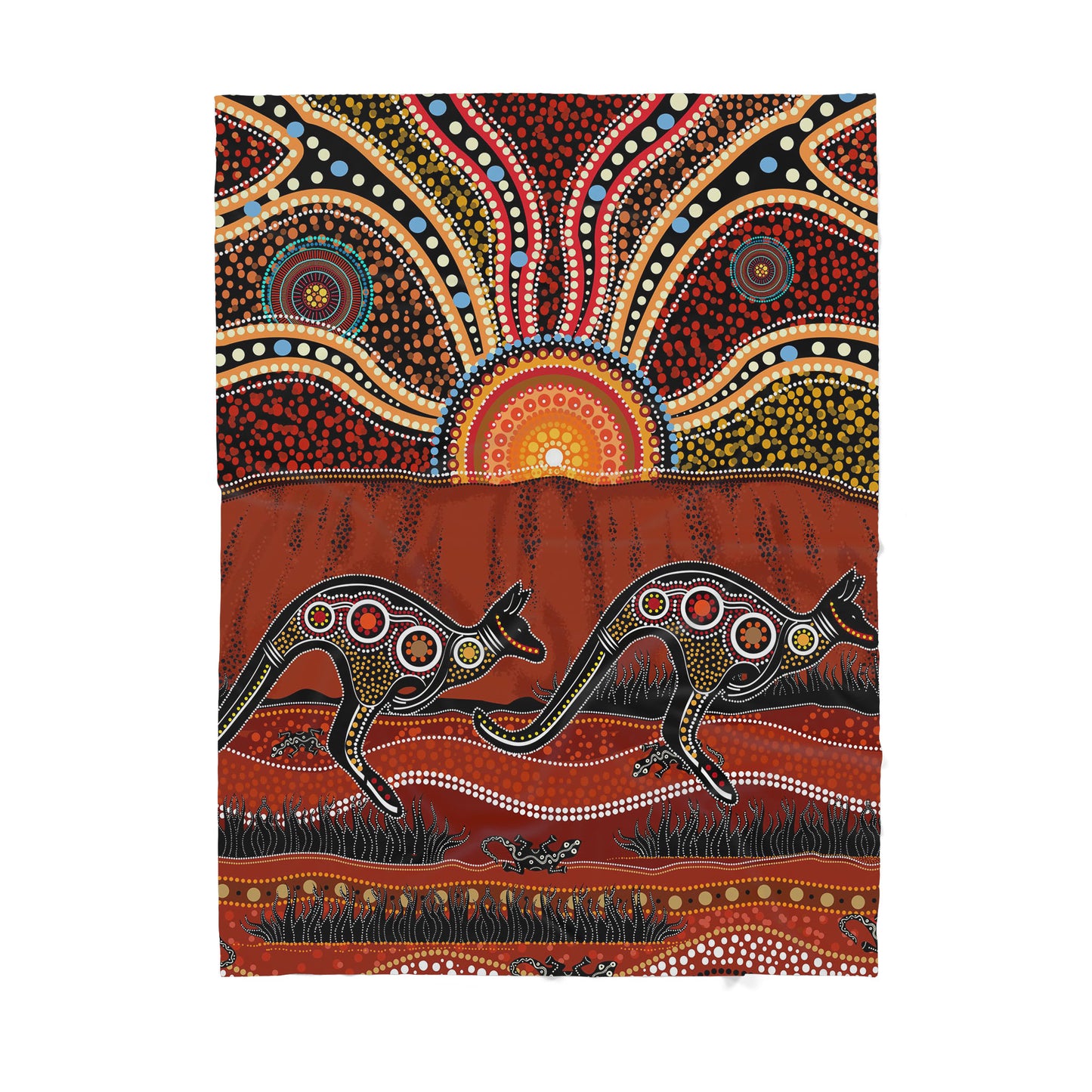 Aboriginal Pattern Australia Indigenous Kangoroo running Sherpa Blanket HC