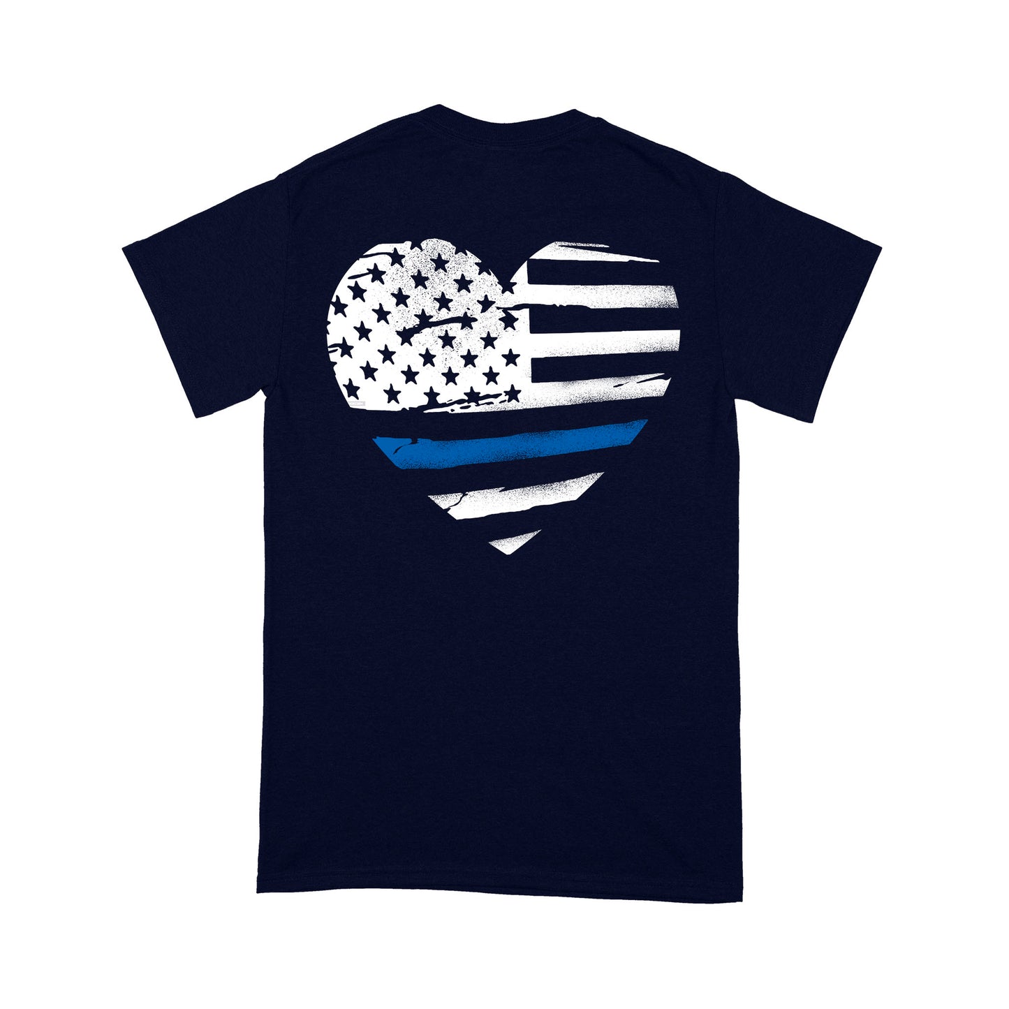 Thin Blue Line Distressed Heart (Front & Back) Standard T-Shirt Police Tee