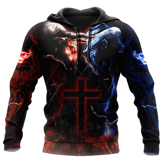 Tmarc Tee Bull Riding Red Blue Fight Cross 3D All Over Printed Unisex Shirts