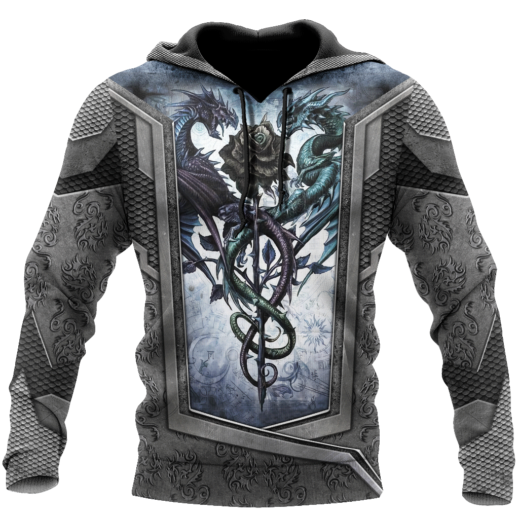 Tmarc Tee Dragon Couple Rose Flowers Armor 3D All Over Printed Winter Shirts