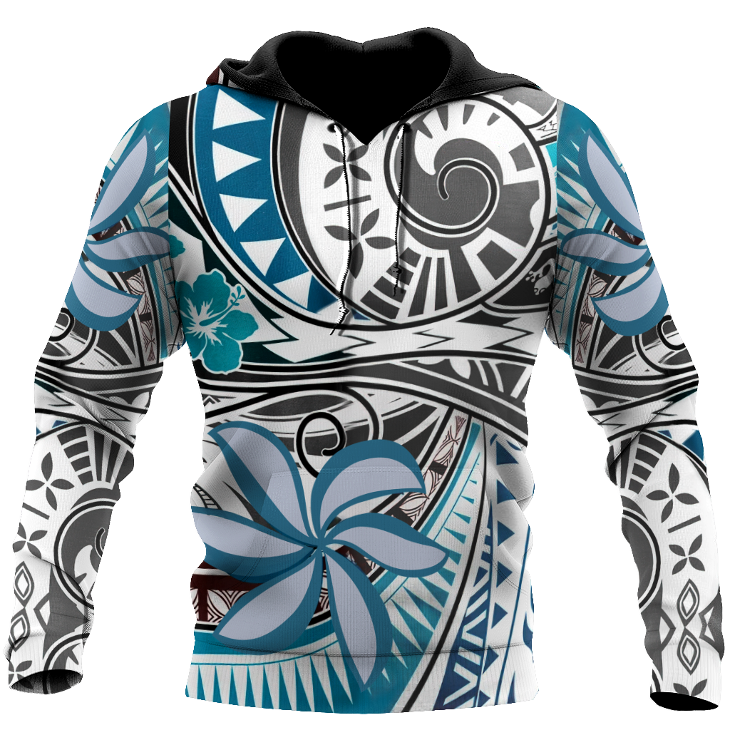 Amazing Polynesian Tribal Pattern And Frangipani Unisex Deluxe Hoodie ML