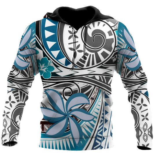 Amazing Polynesian Tribal Pattern And Frangipani Unisex Deluxe Hoodie ML