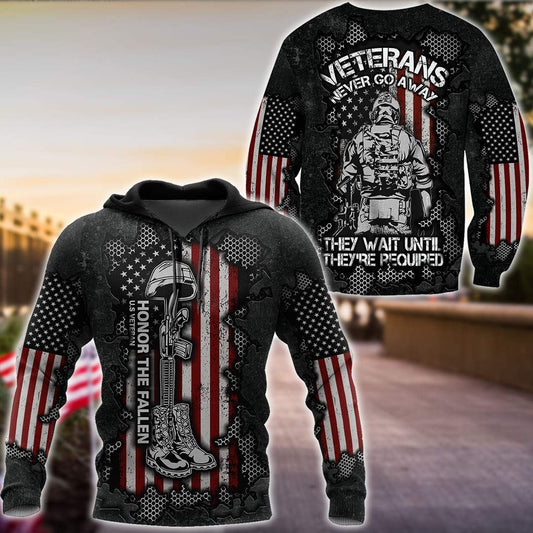US Veteran never go away 3d printed shirts Proud Military