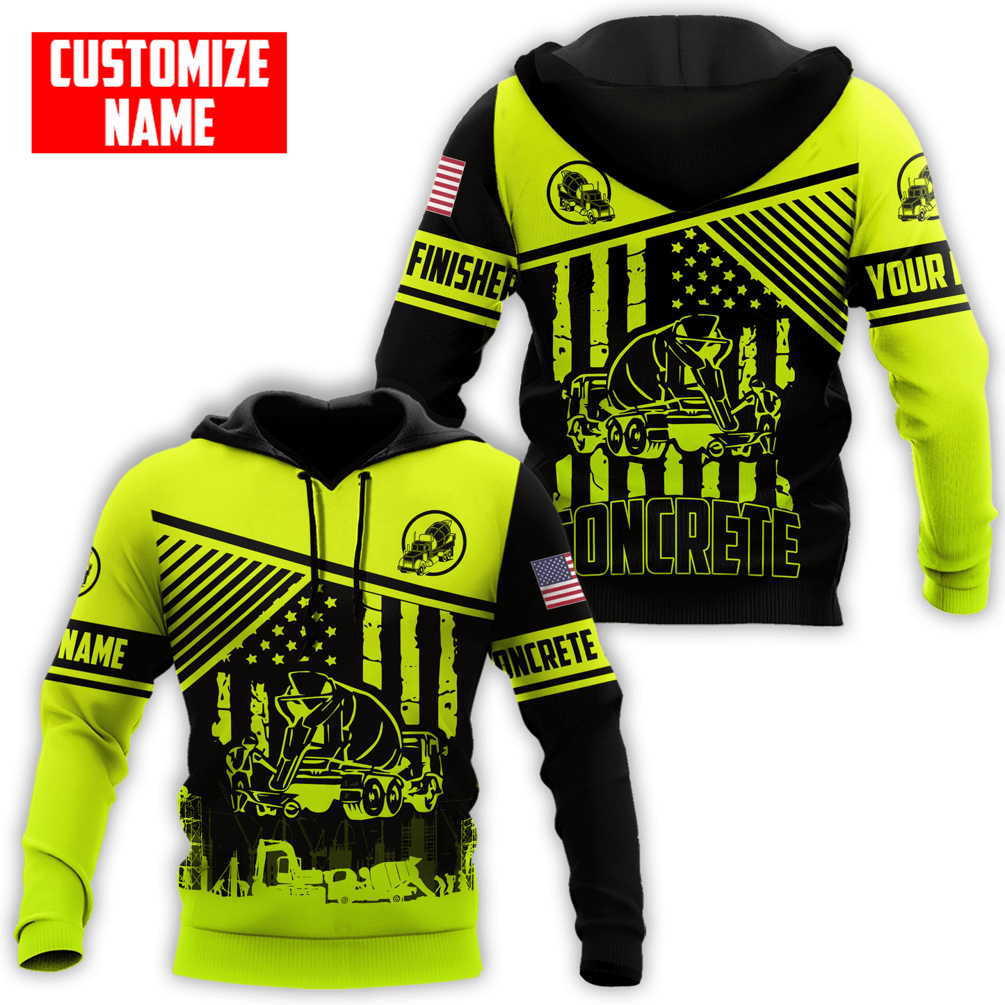 US Green Concrete Finisher Mixer Truck Custom name 3D Printed Shirts