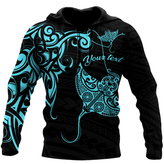 Amazing Polynesian Blue Ray Tattoo Personalized Unisex Deluxe Hoodie ML