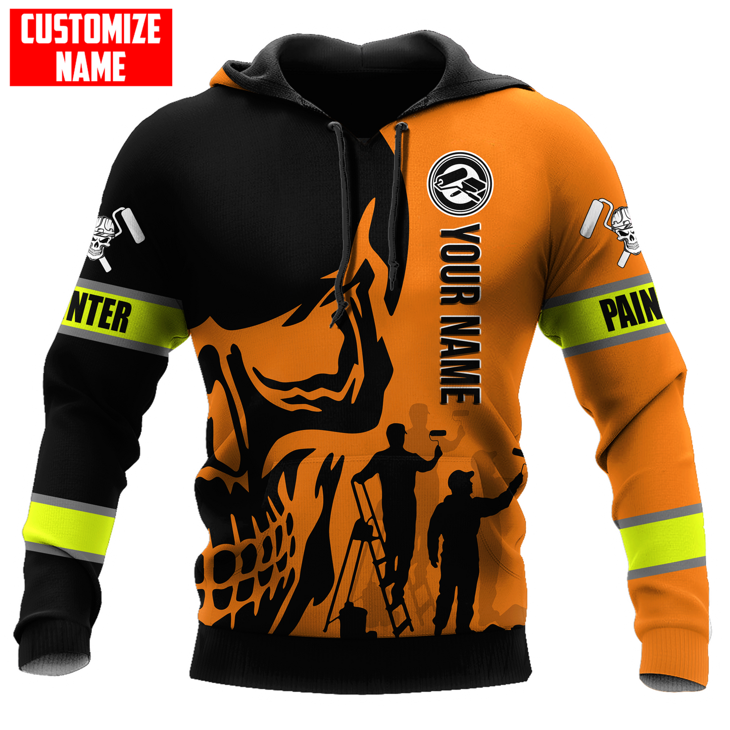 Tmarc Tee Personalized Name Painter 3D All Over Printed Unisex Shirts Orange Skull