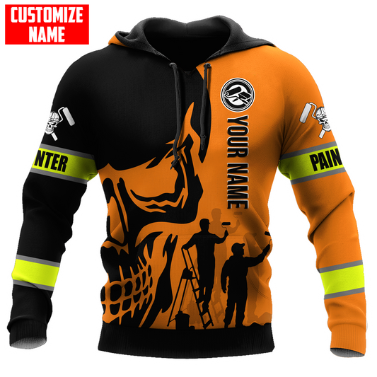 Tmarc Tee Personalized Name Painter 3D All Over Printed Unisex Shirts Orange Skull