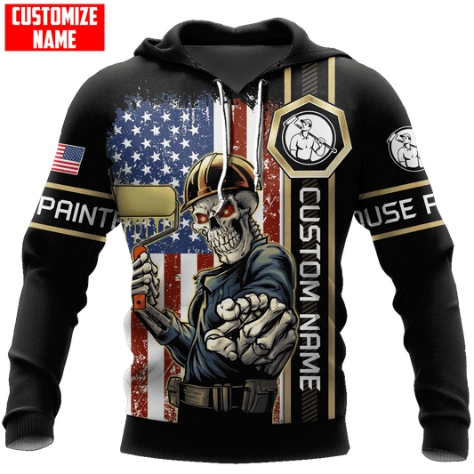 Tmarc Tee Personalized Name American Painter 3D All Over Printed Unisex Shirts Skull