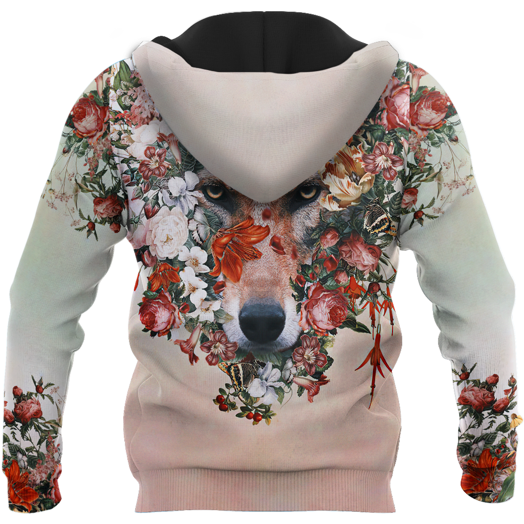 Wolf Floral 3D All Over Printed Unisex Deluxe Hoodie ML