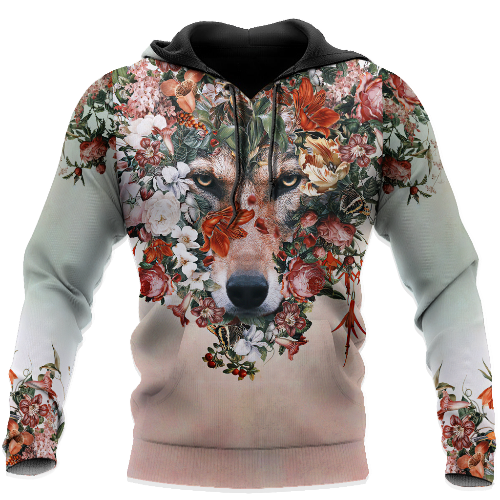 Wolf Floral 3D All Over Printed Unisex Deluxe Hoodie ML