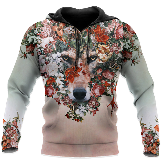 Wolf Floral 3D All Over Printed Unisex Deluxe Hoodie ML