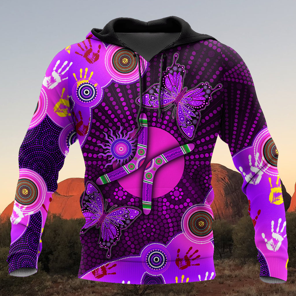 Aboriginal Naidoc Week 2021 Purple Butterflies 3D All Over Printed Shirts