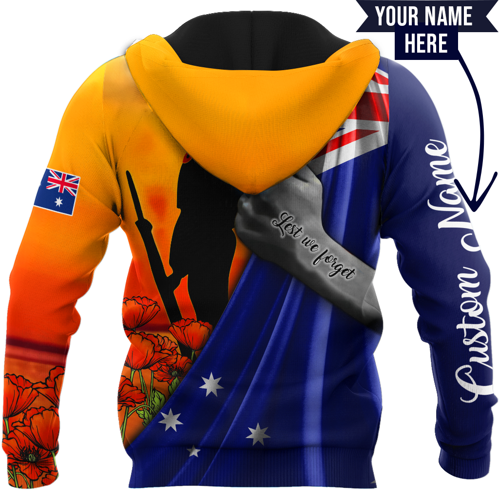 Tmarc Tee Lest we forget Custom name Australia Flag Old Soldier 3D printed shirt