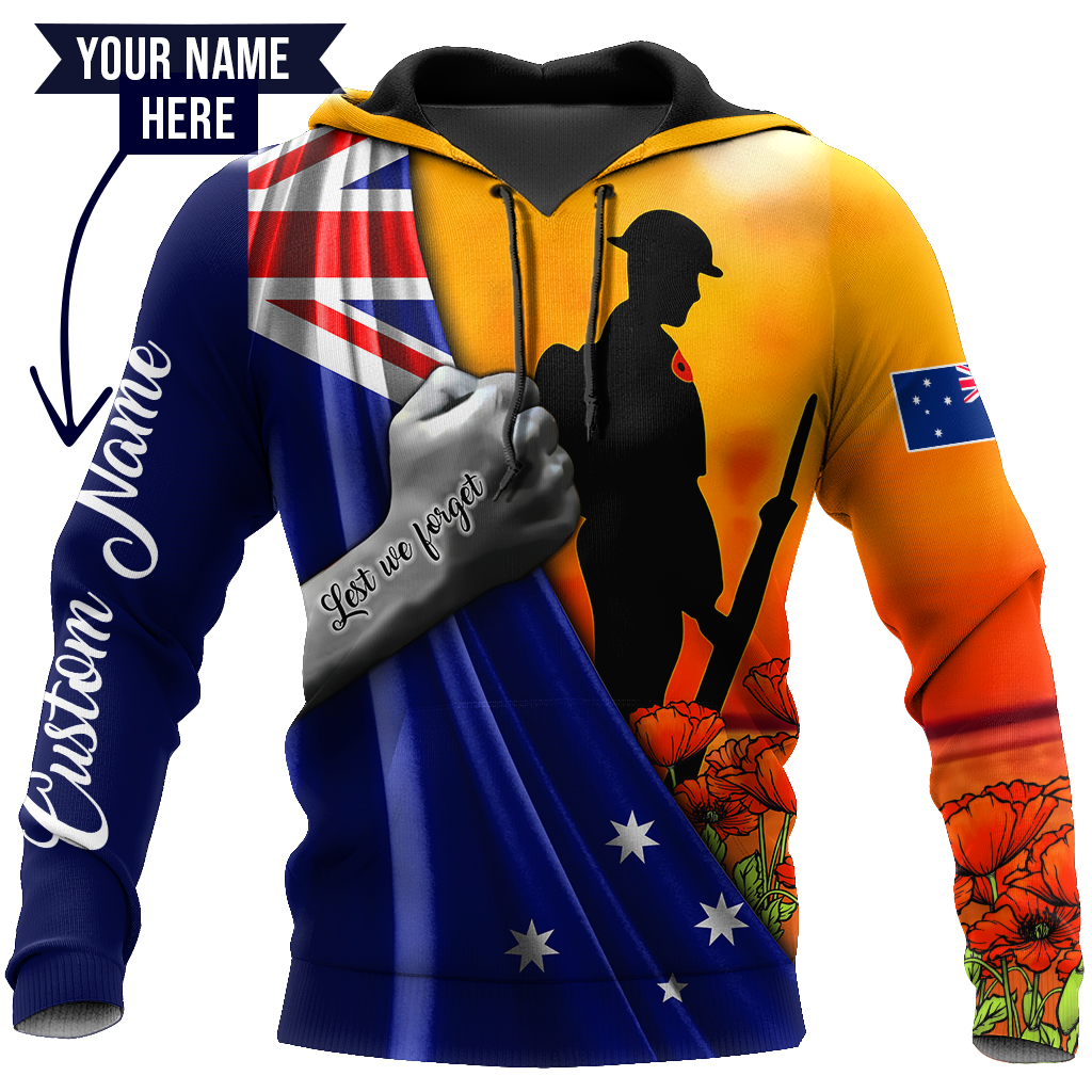 Tmarc Tee Lest we forget Custom name Australia Flag Old Soldier 3D printed shirt