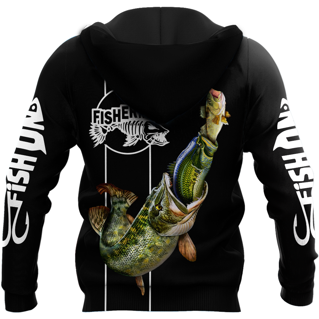 The great fish eats the small Black Fishing 3d print shirts