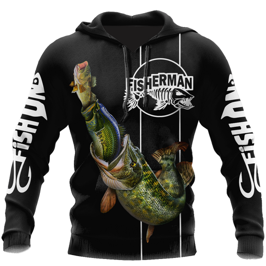 The great fish eats the small Black Fishing 3d print shirts