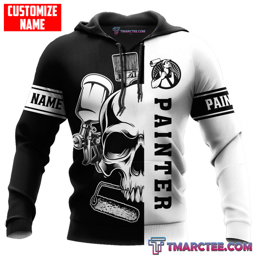 Tmarc Tee Personalized Name Painter 3D All Over Printed Unisex Shirts Skull