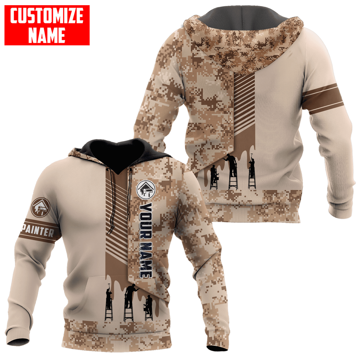 Tmarc Tee Personalized Name Painter 3D All Over Printed Unisex Shirts Brown Camo