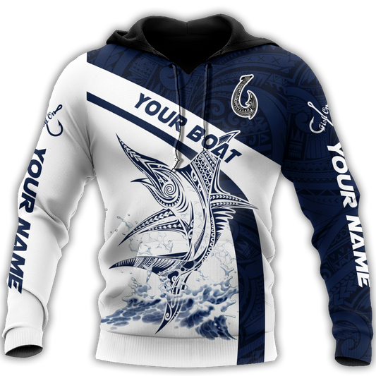 Amazing Polynesian Marlin Billfish Fishing Personalized Unisex Hoodie ML
