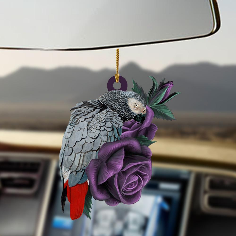 African grey parrot purple rose two sided ornament