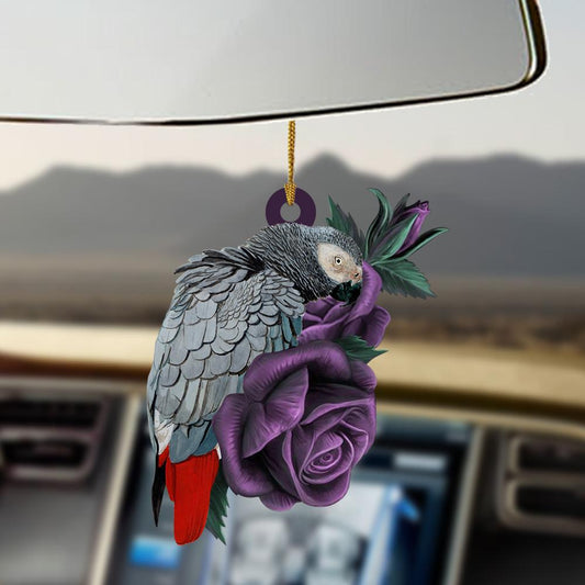 African grey parrot purple rose two sided ornament