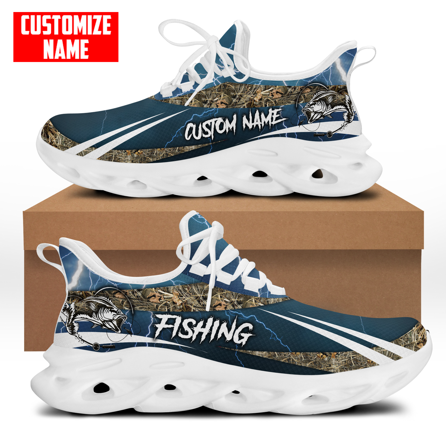 Bass fishing Sport - Blue version Custom name Clunky Sneaker Shoes