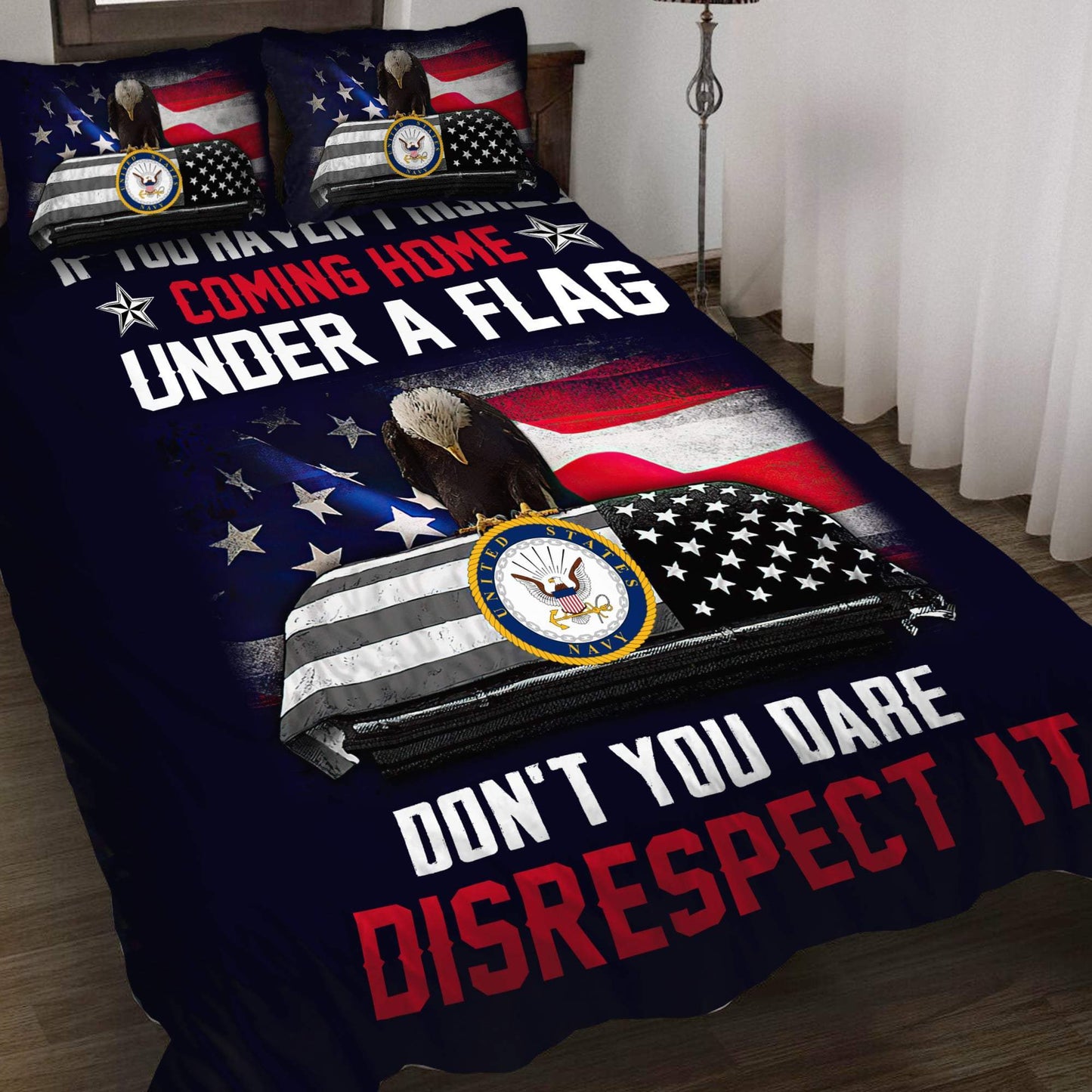 US Navy Veteran Coming home under a flag bedding set Proud Military