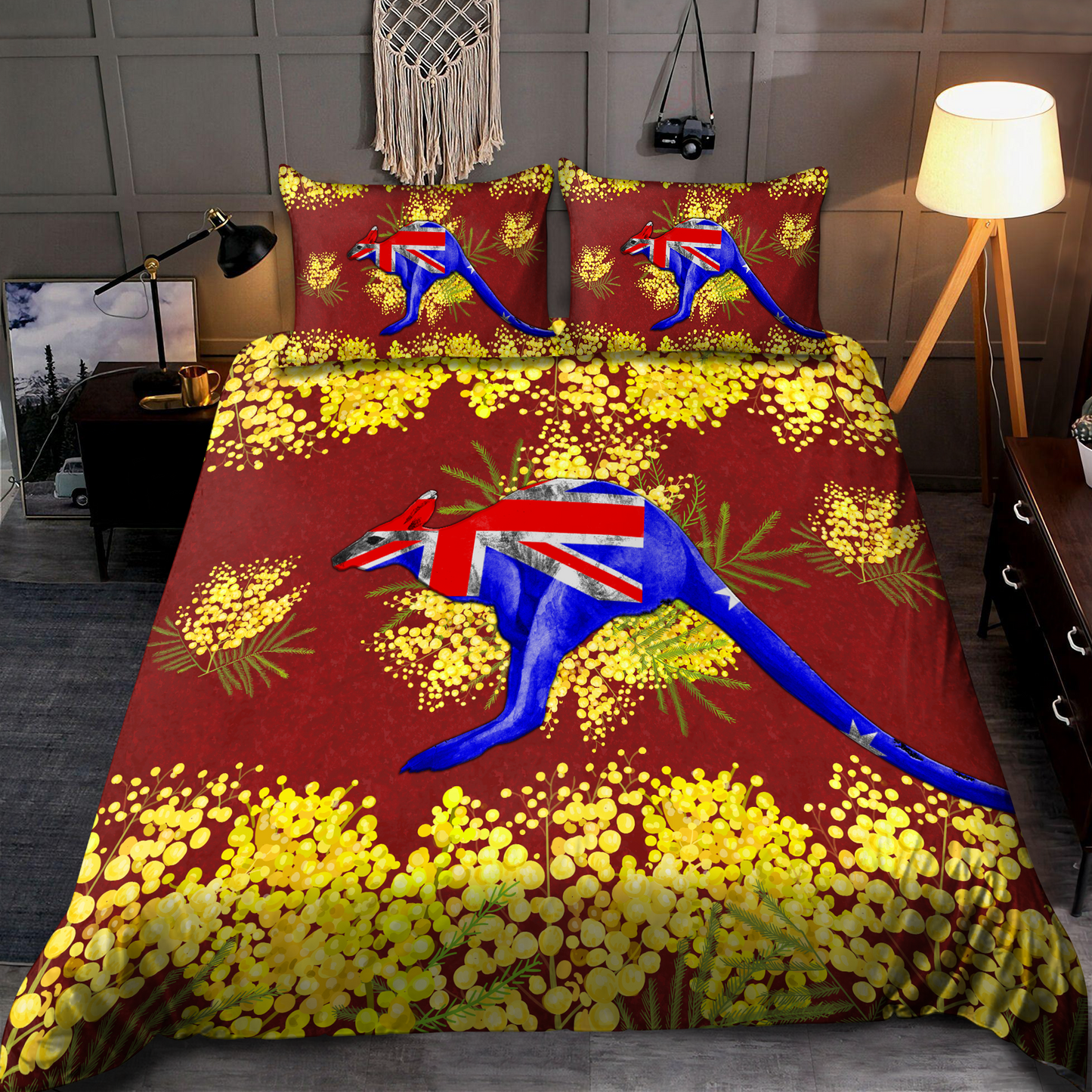 Tmarc Tee Australia Kangaroo Golden Wattle bedding set