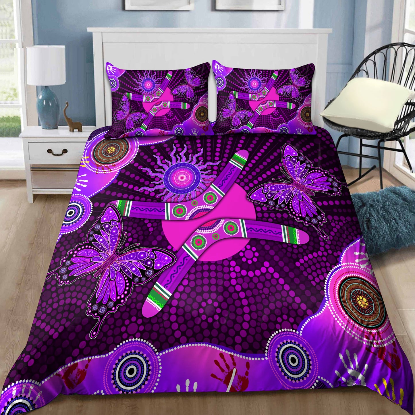 Aboriginal Naidoc Week 2021 Purple Butterflies Bedding set