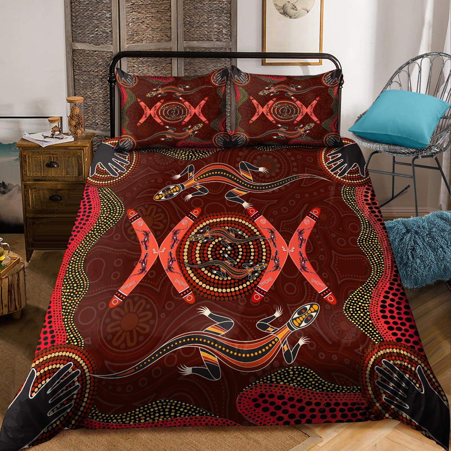 Aboriginal Lizards Boomerang Bedding Set TN