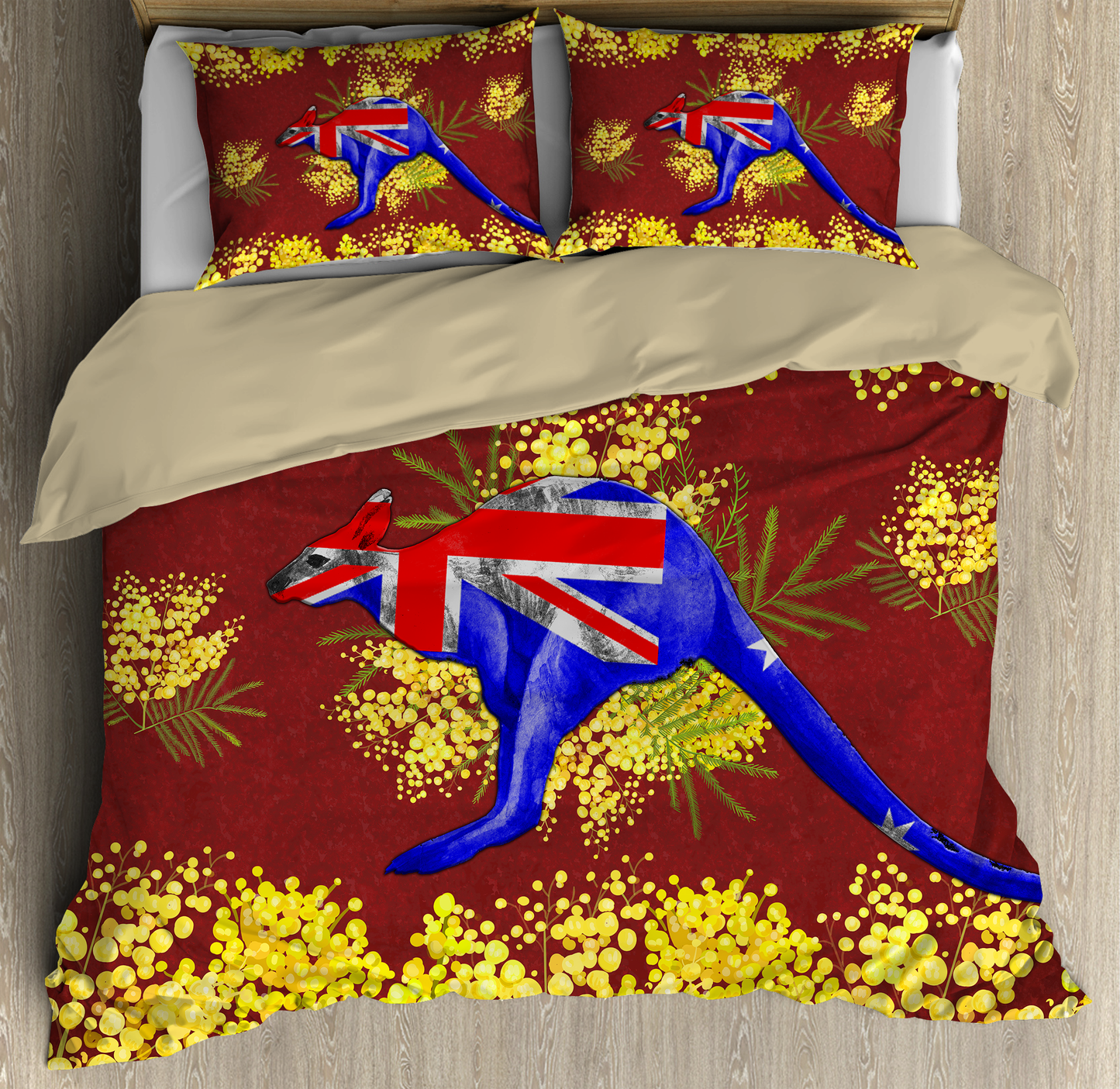 Tmarc Tee Australia Kangaroo Golden Wattle bedding set