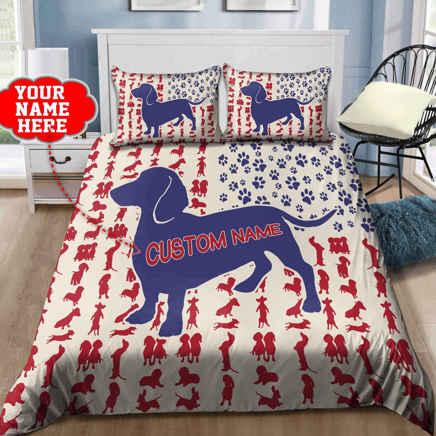 Customzie Name Dachshund And Love Bedding Set HHT17042103