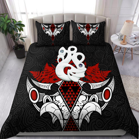 Aotearoa Bedding Set Manaia Maori Tattoo Papua Shell