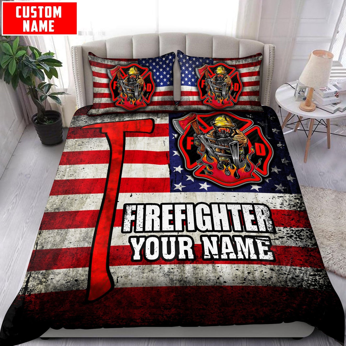 Customize Name Firefighter Bedding Set