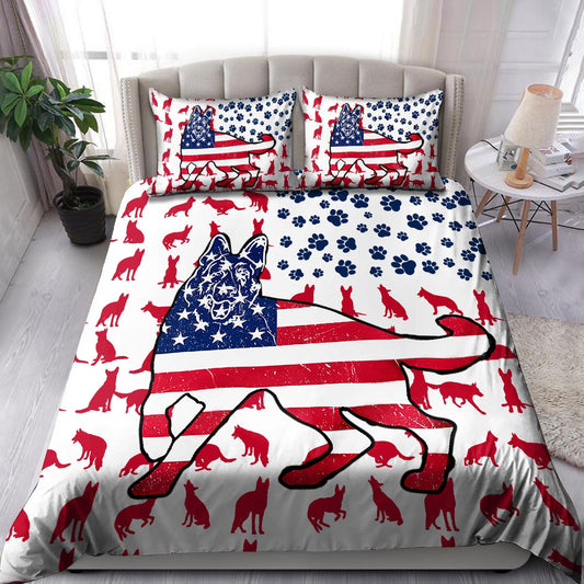 German Shepherd American Flag Bedding Set