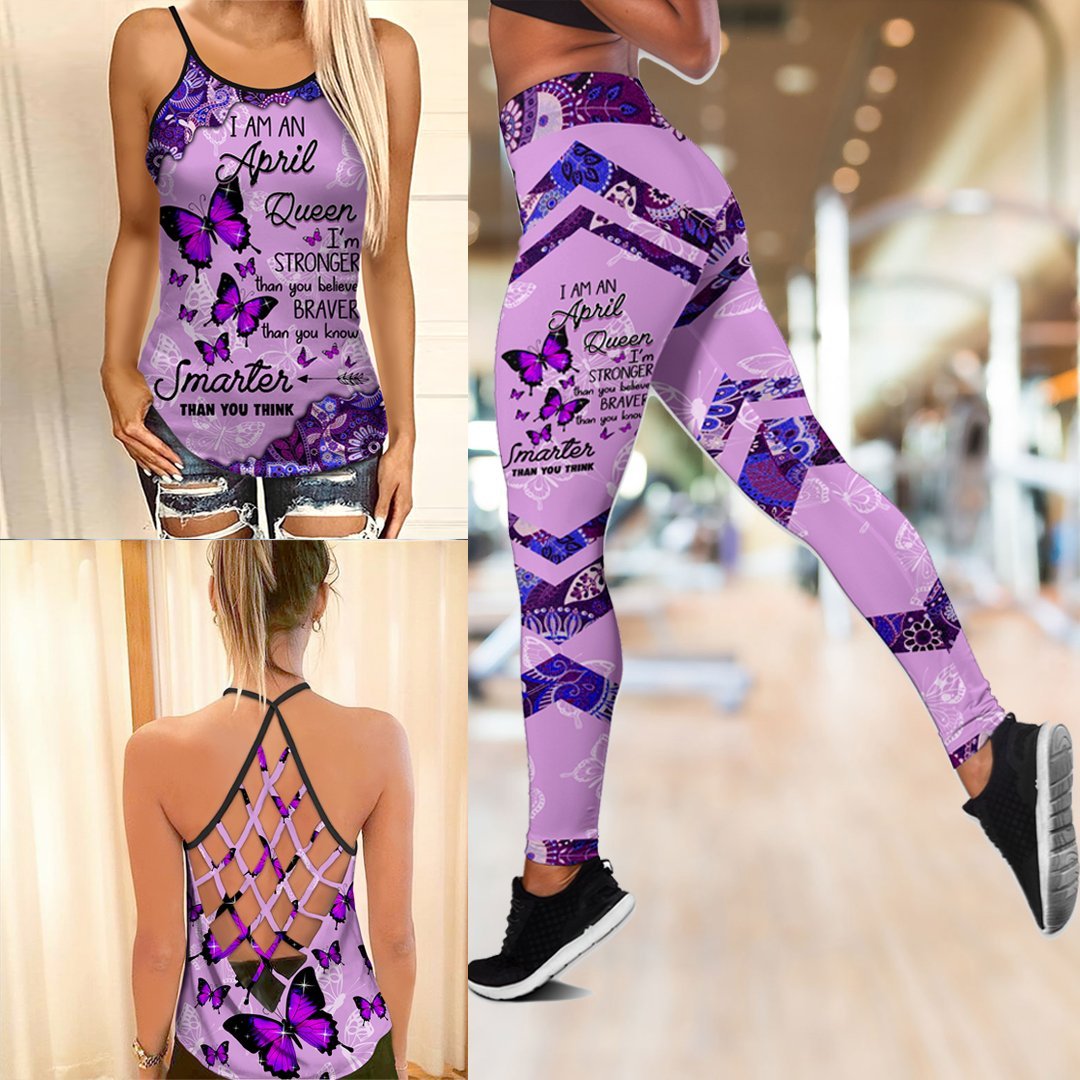 April girl Butterflies Combo Legging Camisole Tank