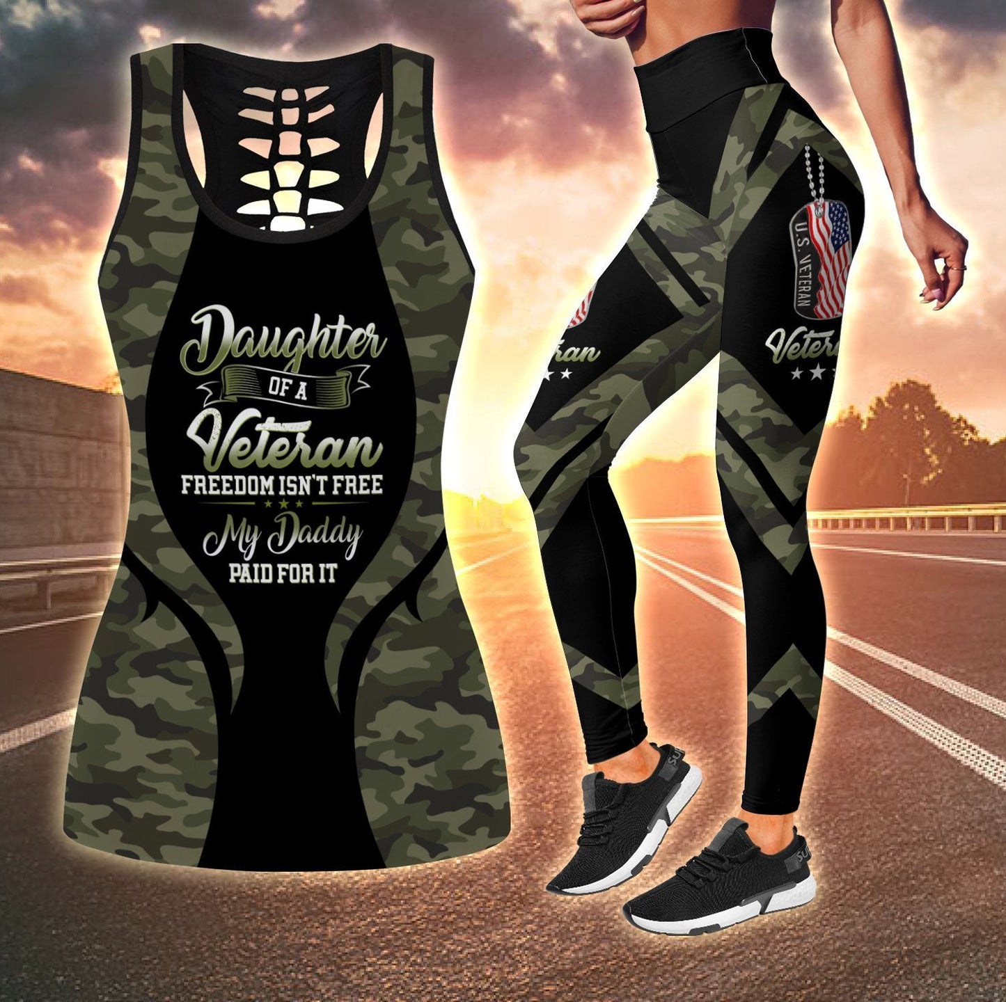 US Veteran Daughter Combo (Legging+Tank) for women Proud Military