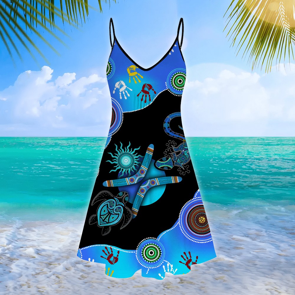 Aboriginal Naidoc Week 2021 Blue Aboriginal 3D All Over Printed Beach Dress