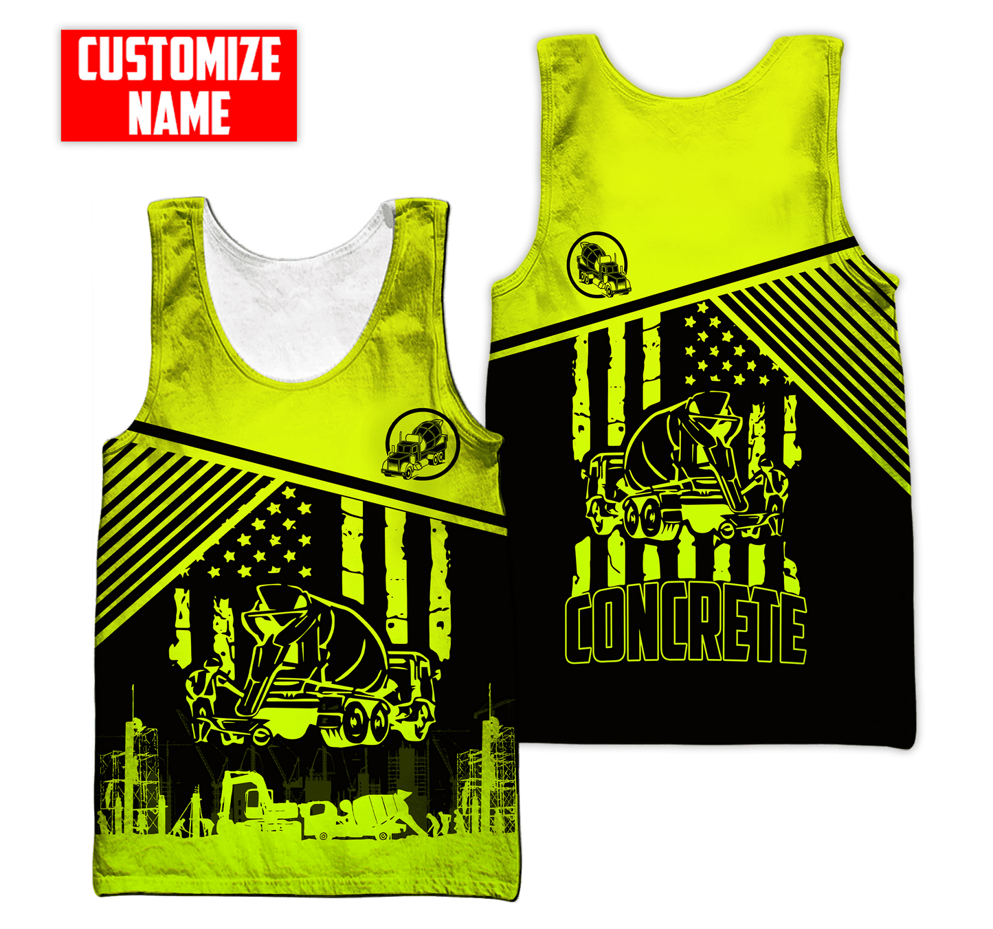 US Green Concrete Finisher Mixer Truck Custom name 3D Printed Shirts