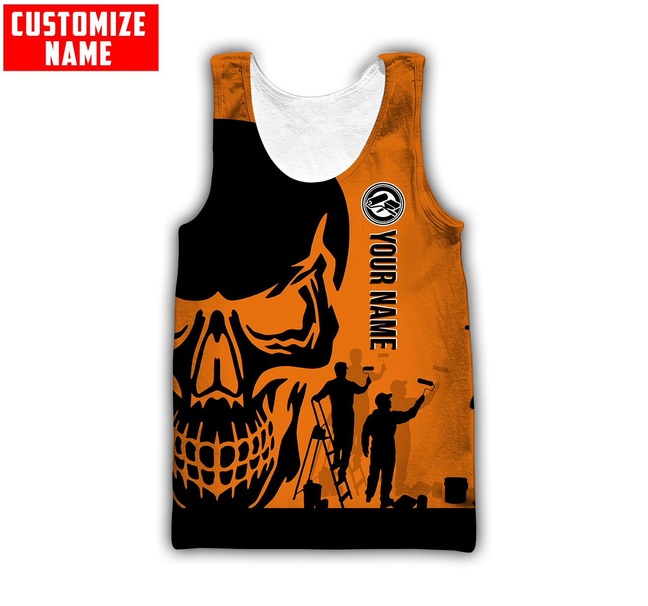 Tmarc Tee Personalized Name Painter 3D All Over Printed Unisex Shirts Orange Skull