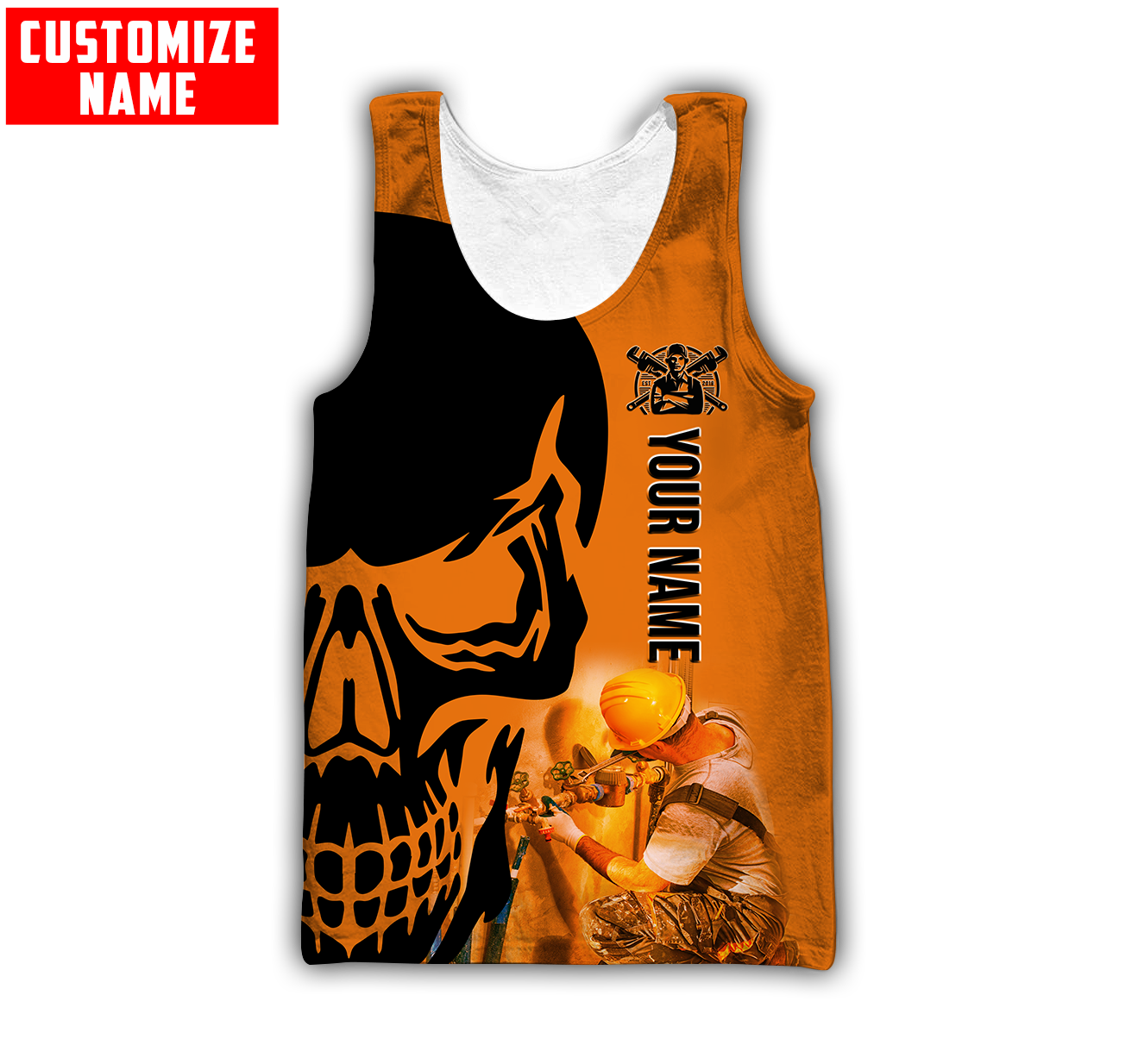 Tmarc Tee Personalized Plumber Orange Skull Apparel