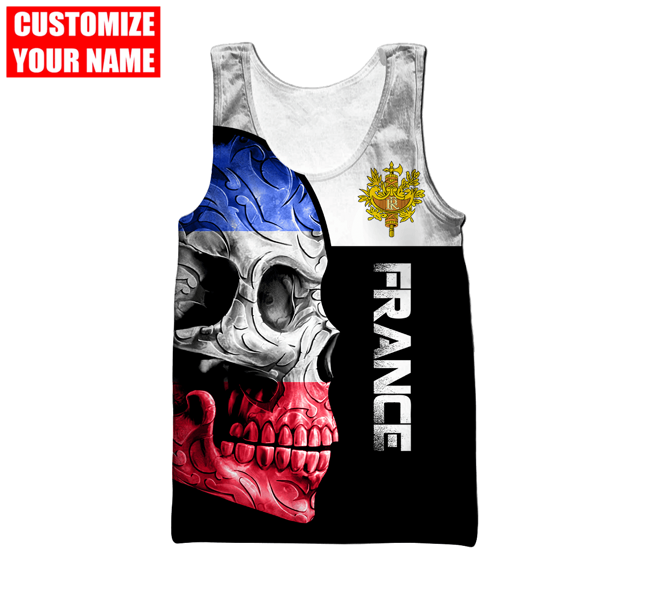 Tmarc Tee Personalized France Skull 3D All Over Printed Shirts