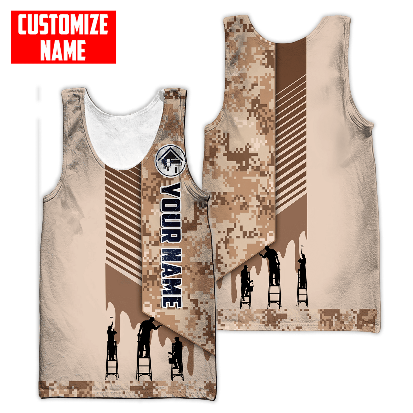 Tmarc Tee Personalized Name Painter 3D All Over Printed Unisex Shirts Brown Camo