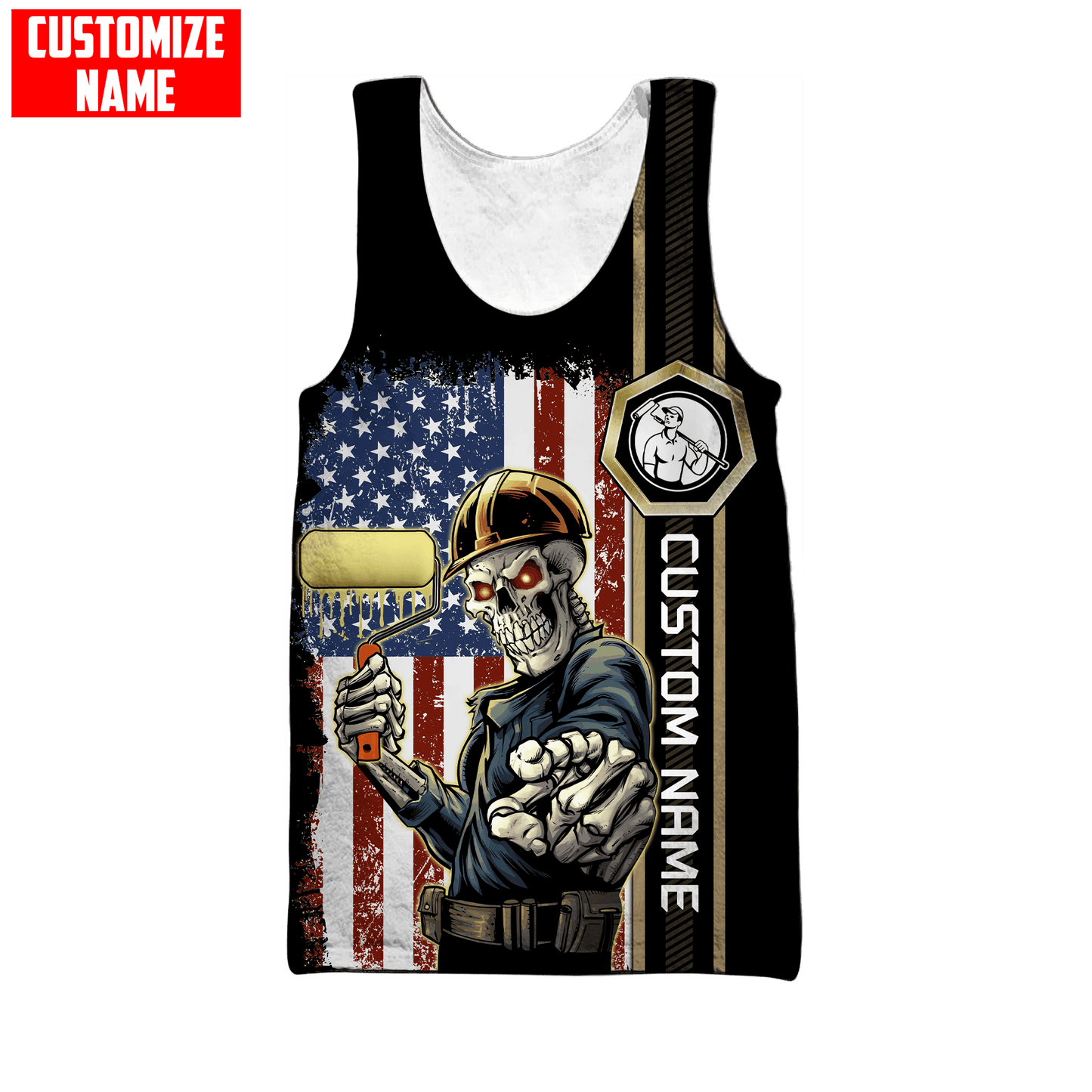 Tmarc Tee Personalized Name American Painter 3D All Over Printed Unisex Shirts Skull