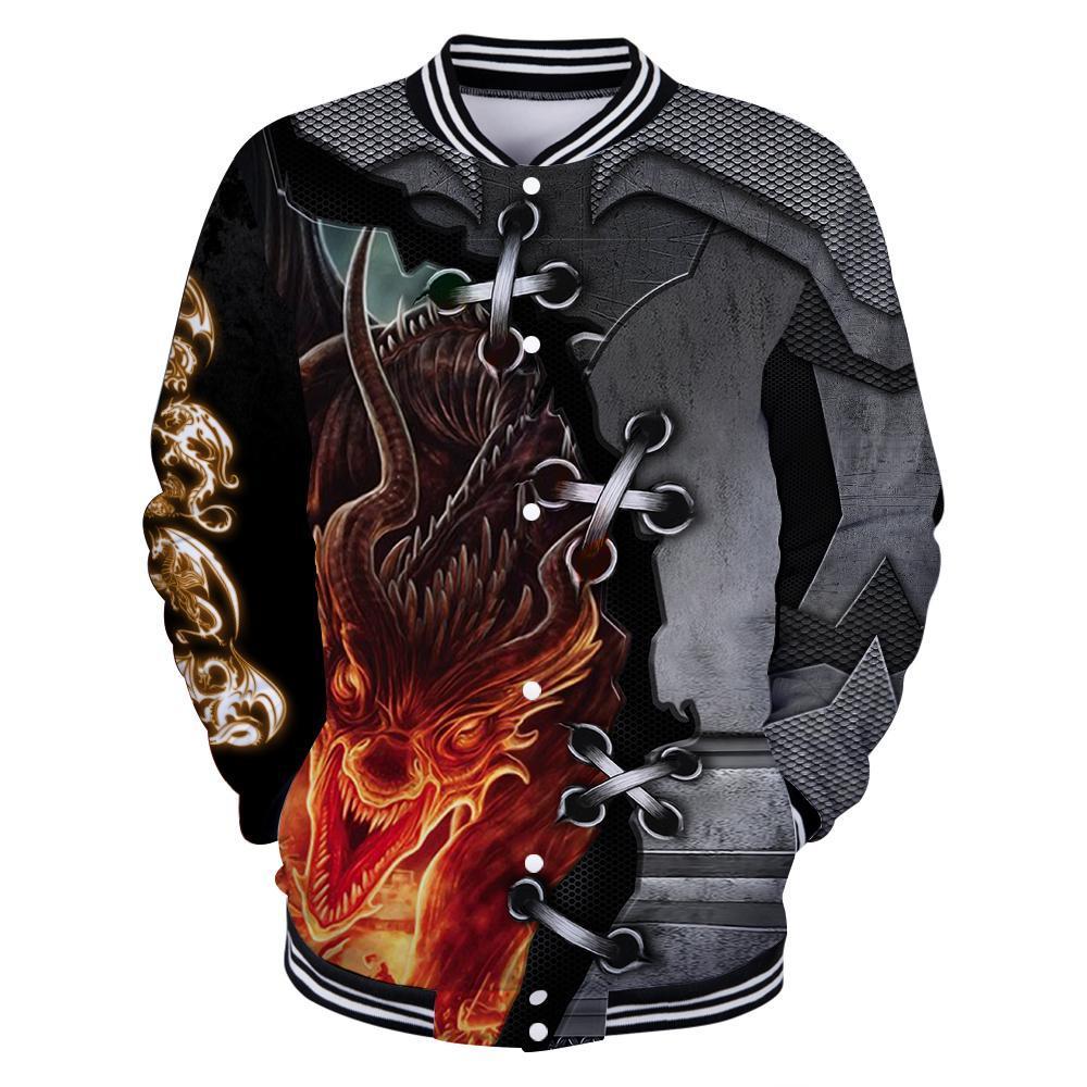 3D Tattoo and Dungeon Dragon Hoodie HAC111201-Apparel-NM-Baseball jacket-S-Vibe Cosy™