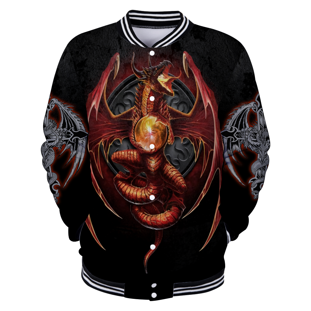 3D Armor Tattoo and Dungeon Dragon Hoodie HAC140102-Apparel-NM-Baseball jacket-S-Vibe Cosy™