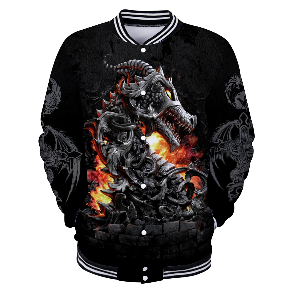 3D Armor Tattoo and Dungeon Dragon Hoodie HAC140103-Apparel-NM-Baseball jacket-S-Vibe Cosy™