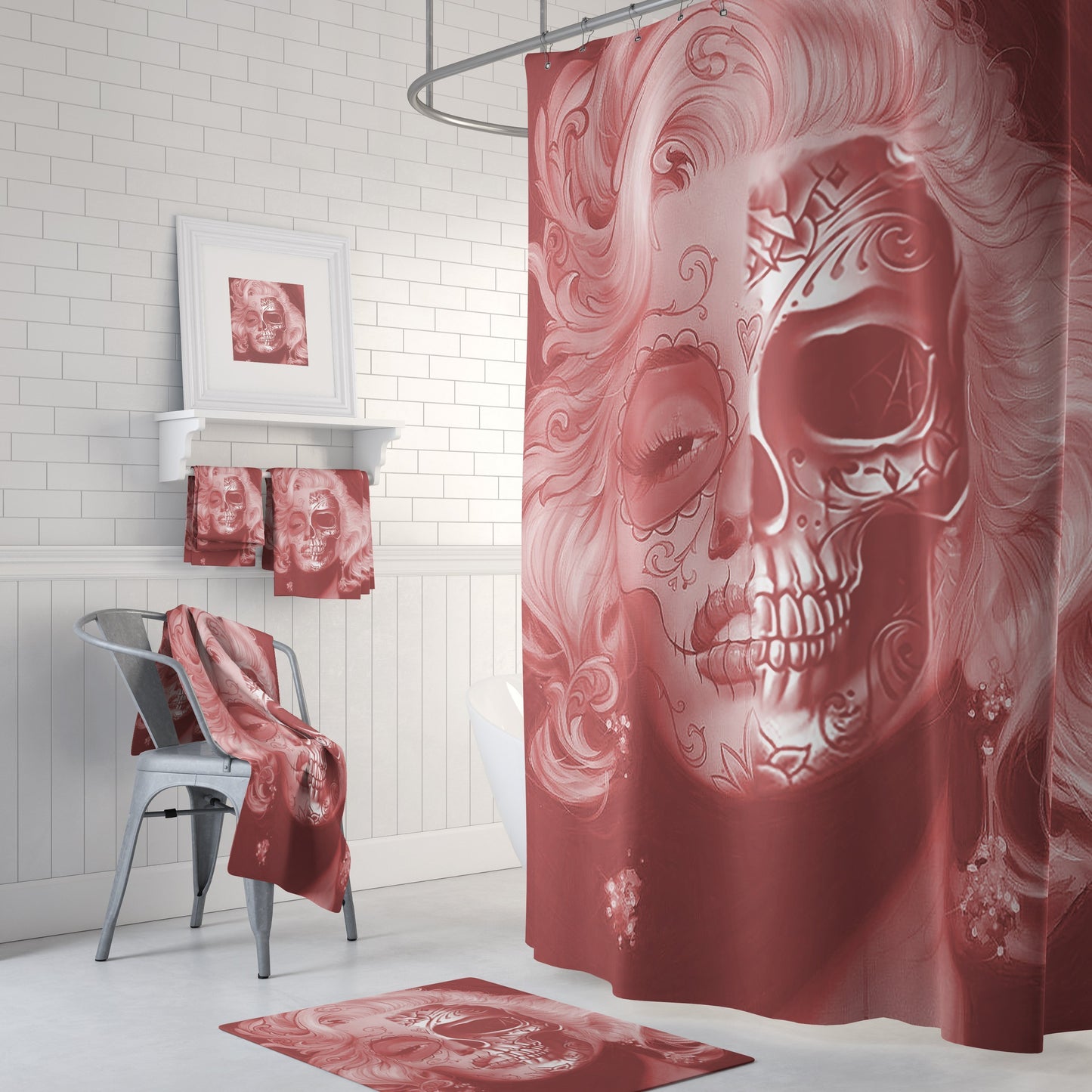 Beautiful skull face Set-Home Decor-Printify-Combo Shower Curtains + Towel + bath mats (20% OFF)-Vibe Cosy™